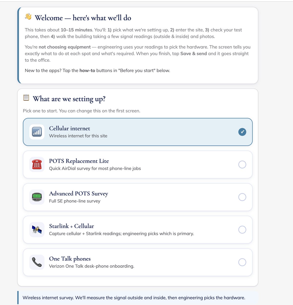 Cellular Site Survey — mobile-first, offline field-survey app
